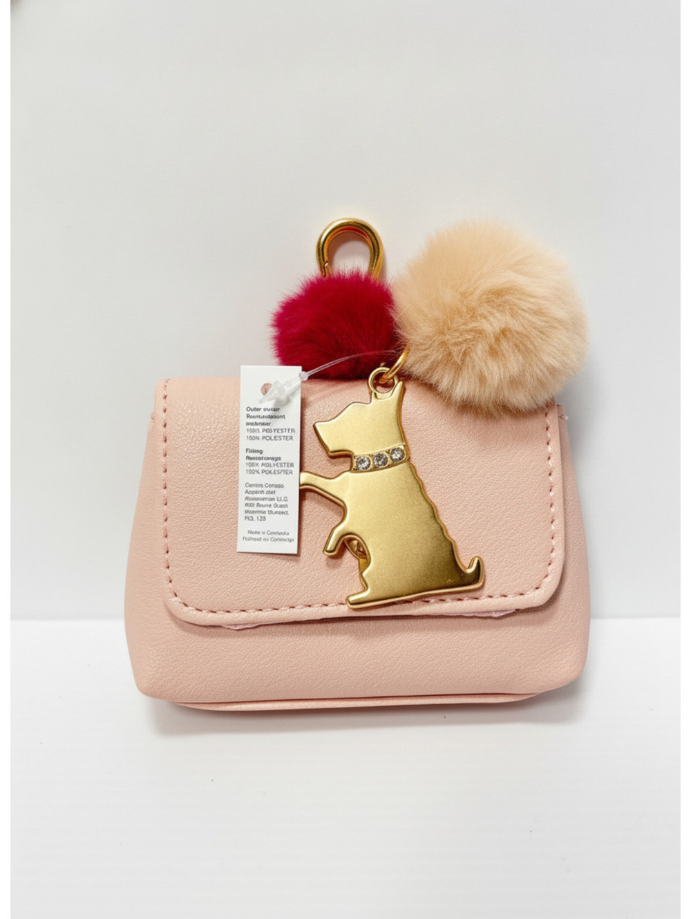 Juicy Couture Pink Faux Leather Mini Purse Bag with Dog Charm and Pom Pom Key